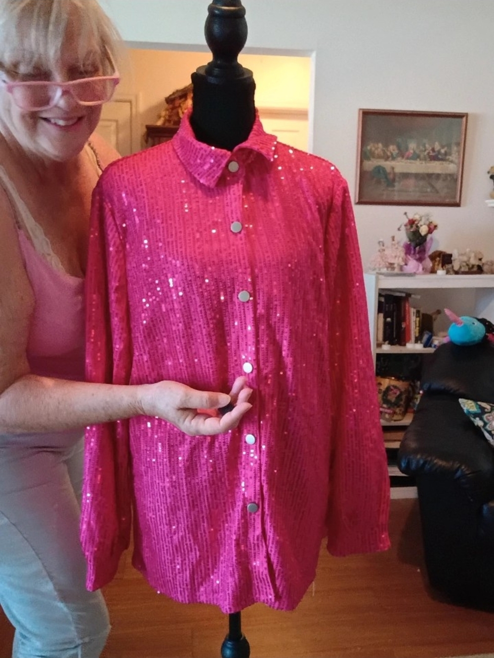 MD&M Women's Hot Pink Sequin Blazer New With Tags Hot Jacket - Picture 2 of 10